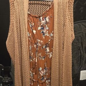 Floral Dress with Knit Cardigan